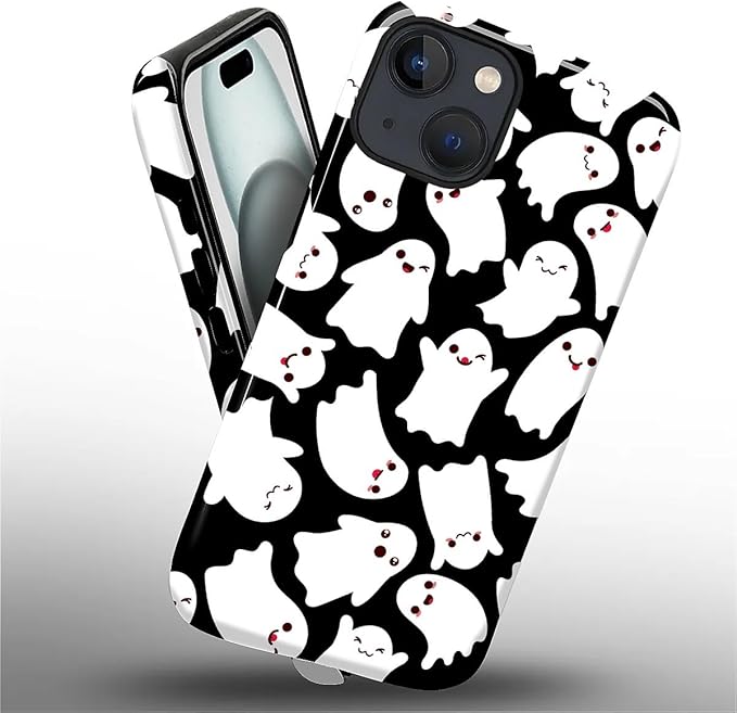 Case for iPhone 15 Case,Halloween Ghosts Bats Design - Hybrid Dual Protection Silicone + Hard PC Shockproof Full Body Cover Slim Anti-Scratch Protective Case for Men Women