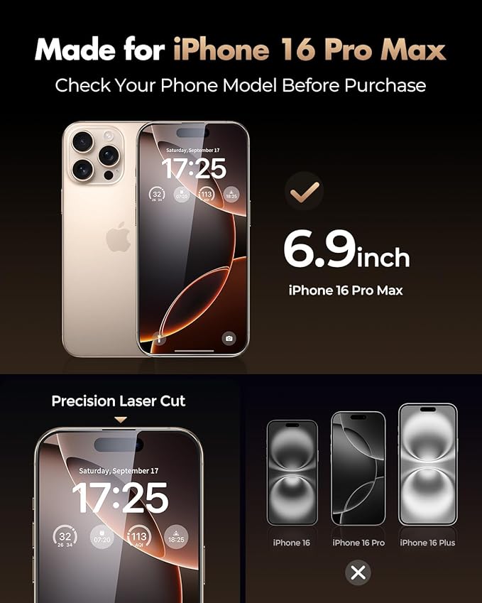UNBREAKcable 3-Pack Screen Protector for iPhone 16 Pro Max Tempered Glass - [One-Pull Perfection] [Auto Dust-Elimination] [9H+ Hardness] [99.99% HD Clear] Full Coverage for iPhone 6.9 inch