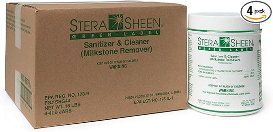 Green Label 4 Count 4lb Jar | Sanitizer + Cleaner + Milkstone Remover | Cleaner and Sanitizer for Soft Serve + Shake Machines + Ice Maker & Ice Machines | By Purdy Products