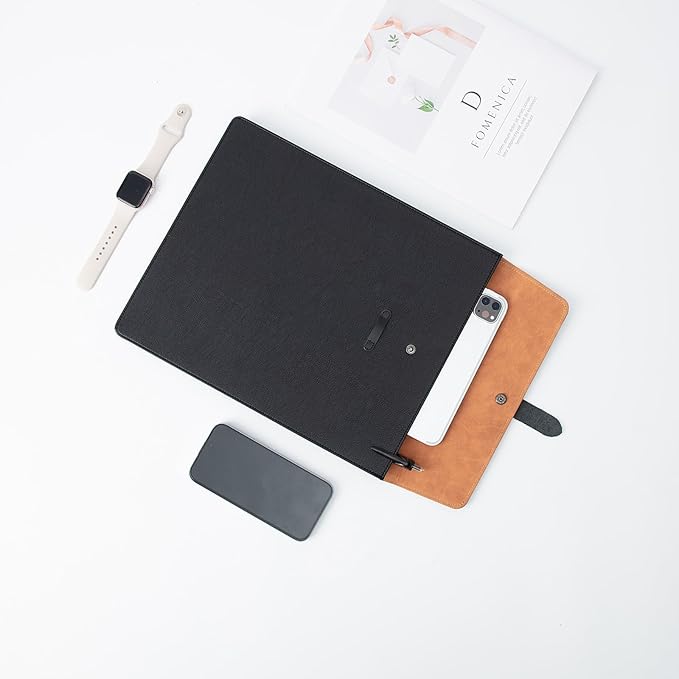 Black PU Leather Thick File Folder, Snap Closure File Organizer, Thickened Important Document Folder, Document Organizer, Laptop Sleeve Notebook Case, A4 Envelopes Filing Folder