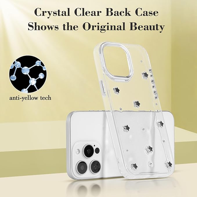 EYZUTAK Case for iPhone 14 Pro Max, Bling Glitter 3D Stars Phone Case Cute Sparkly Crystal Clear Star Aesthetic Design Case Slim Soft Durable TPU Transparent Protective Cover for Women Girls - Star