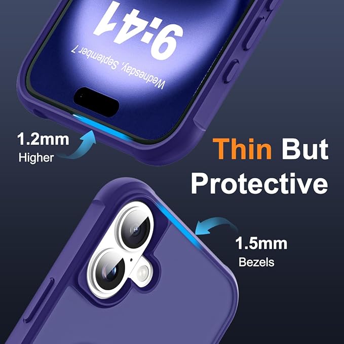 Compatible with iPhone 16 Plus Case with Invisible Magnetic O-Ring Stand Military-Grade Translucent Case for iPhone 16 Plus 6.7" [Compatible with Mag-Safe][Great Grip Feeling], Navy