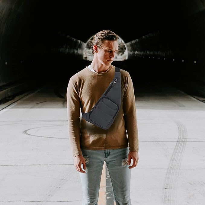 Peicees Waterproof Sling Bag Crossbody Bag For Men Slim Chest Backpack Man Purse Small Shoulder Bag For Travel Hiking