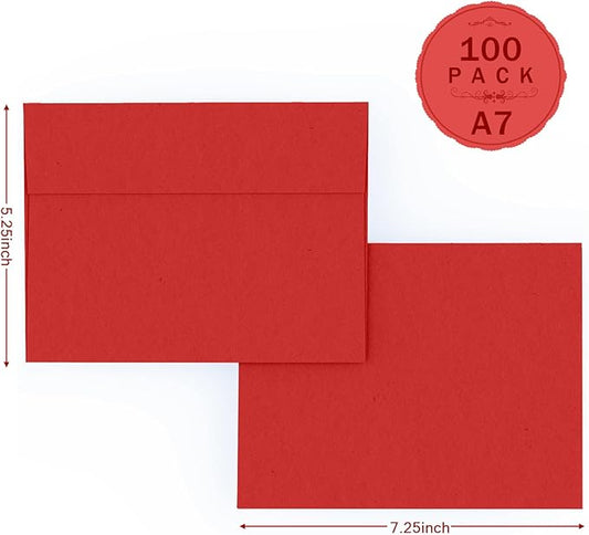Red 5x7 Envelopes 100 Pack, Goefun A7 Self Seal Printable Invitation Envelopes for 5x7 Cards, Christmas, Birthday, Engagement, Anniversaries, 5.25 x 7.25 in, 120 GSM