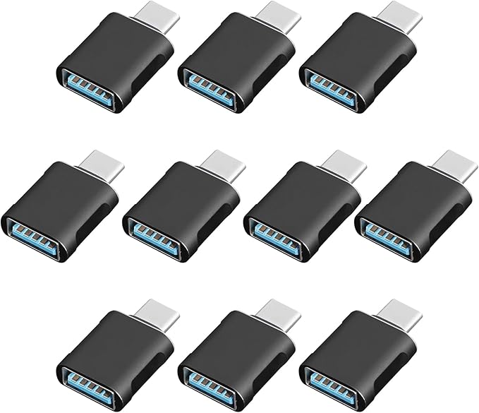 10 Pack Up to 10Gbps/120W Usbc to USB Adapter,USA to USB-c adopters,U sb to USB C Connector,Type C Male to a Female Adapter for Charger,Phone 15/16, PC, Laptop, Tablet, Keyboard etc, Black