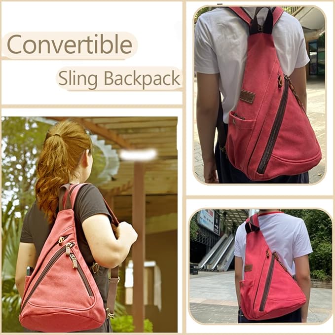 Canvas Sling Bag Convertible Crossbody Chest Bag Shoulder Backpack Daypack for Men Women Outdoor Cycling Travel