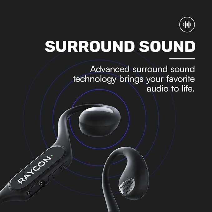 Raycon Open Headphones – Lightweight Wireless Over-Ear Design with Immersive Sound Quality, Long Battery Life, and Comfortable Fit for All-Day Wear - (Black)