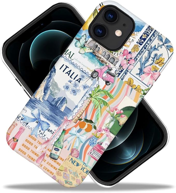 DAIZAG Case Compatible with iPhone 11,Fit Shockproof Cover for Women Girls,Bow Beach Landscape Collage Coastal