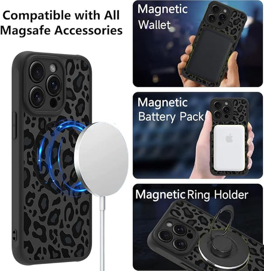 KANGHAR Case for iPhone 15 Pro Phone Case [Compatible with Magsafe] Leopard Printed Pattern Cute Cheetah Protective Magnetic Case for Girls Women Men 6.1"