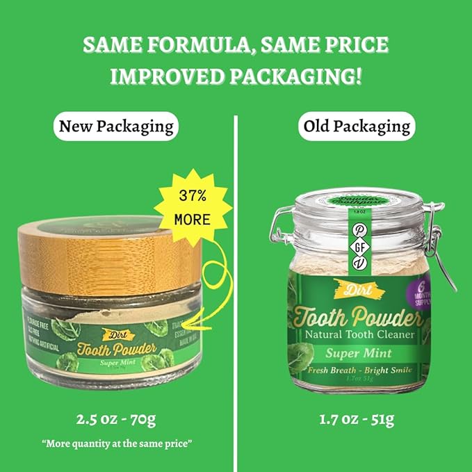 The Dirt - Remineralizing Tooth Powder, Natural Fluoride-Free Teeth Whitening Powder with Hydroxyapatite, Flouride & Gluten Free, Organic Vegan (Super Mint, 51g: 6 Month Supply)