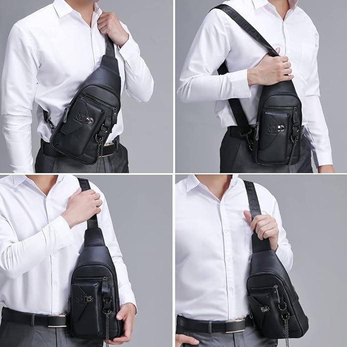 KPYWZER Vintage Leather Sling Bag Backpack for Men Crossbody Shoulder Chest Day Pack Backpacks