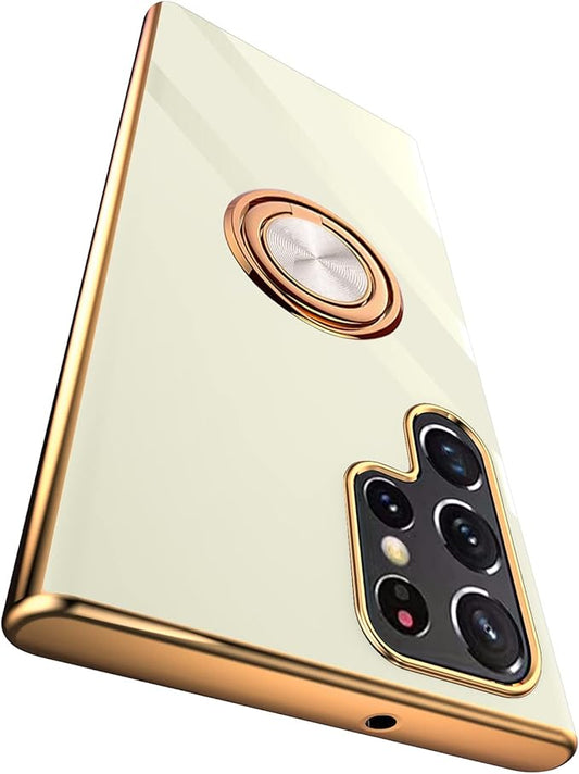 Tnarru Compatible for Samsung Galaxy S22 Ultra Case with Ring Holder Kickstand [with Magnetic] Soft TPU Shockproof Electroplated Protective Phone Case for Galaxy S22 Ultra 5G White