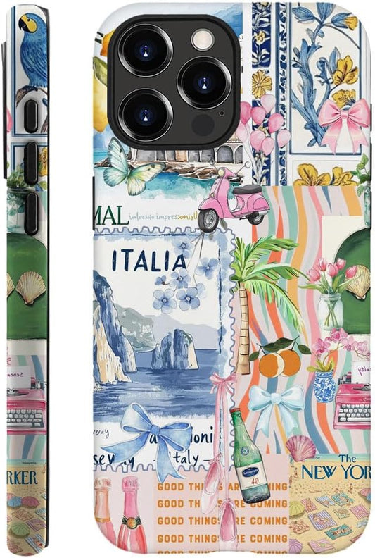 DAIZAG Case Compatible with iPhone 14 Pro Max,Fit Shockproof Cover for Women Girls,Bow Beach Landscape Collage Coastal