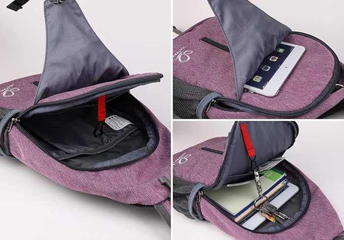 WATERFLY Crossbody Sling Backpack Sling Bag Travel Hiking Chest Bag Daypack (Purple)