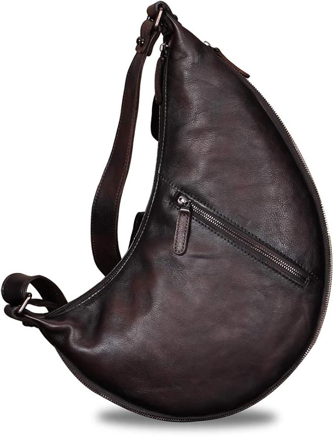 Genuine Leather Large Sling Bag for Men and Women Vintage Real Leather Sling Backpack Shoulder Crossbody Bag Chest Bag