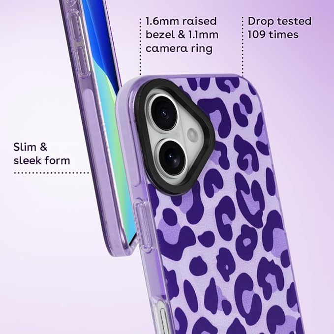 SAKUULO Magnetic for iPhone 16 Plus Case Dark Purple Leopard Print Pattern [Compatible with MagSafe] [with Screen Protector] Wireless Charge Strengthen Protection Cover, Dark Purple Leopard (6.7")