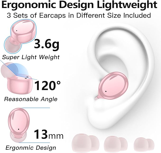 kurdene Wireless Earbuds Bluetooth 5.3 in Ear Buds Light Weight Headphones,Deep Bass Sound,Built in Mics Headset,Clear Calls Earphones for Sports Workout Glossy Bight Pink