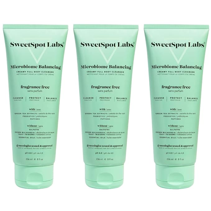 SweetSpot Labs Microbiome Balancing Feminine Wash, Clean, Gynecologist Tested & Approved, pH Balanced Body Wash, Unscented & Sulfate Free, 8 oz (Pack of 3)
