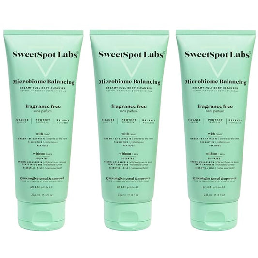SweetSpot Labs Microbiome Balancing Feminine Wash, Clean, Gynecologist Tested & Approved, pH Balanced Body Wash, Unscented & Sulfate Free, 8 oz (Pack of 3)