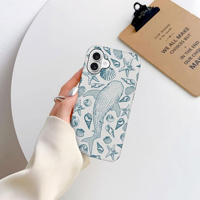 DAIZAG Case Compatible with iPhone 16,Fit Shockproof Cover for Women Girls,Beach Seashell Whale Ocean Aesthetic