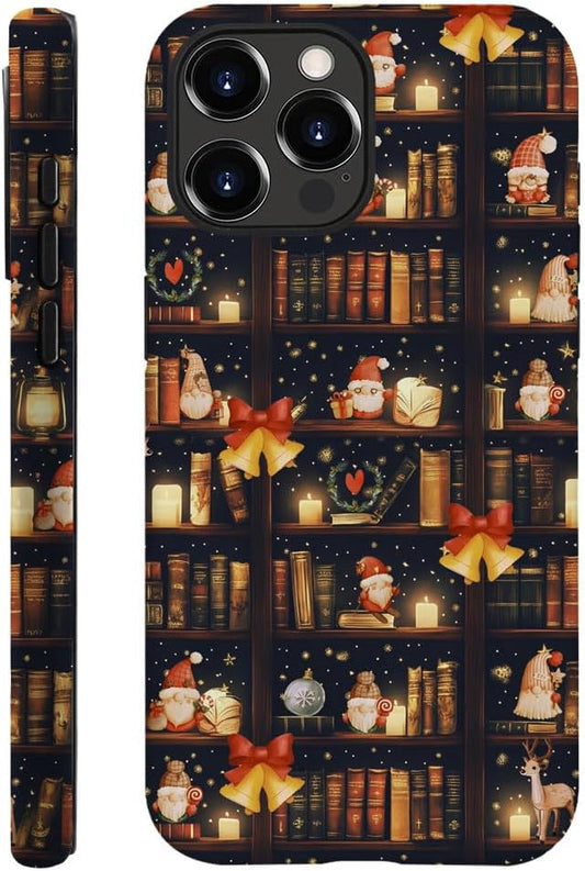 DAIZAG Case Compatible with for iPhone 13 Pro,Christmas Santa Claus Bookshelf Bells Phone Case for iPhone 13 Pro for Girl Women Boy Men