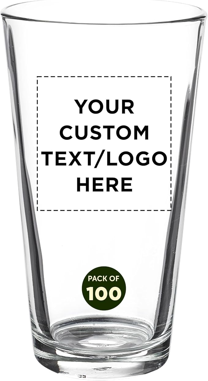 Custom Casale Pint Glass 16 oz. Set of 100, Personalized Bulk Pack - Beer Glasses, Heavy Duty Drinkware - Clear