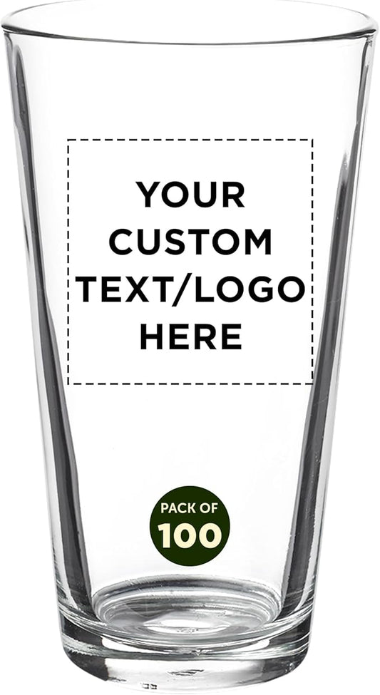 Custom Casale Pint Glass 16 oz. Set of 100, Personalized Bulk Pack - Beer Glasses, Heavy Duty Drinkware - Clear