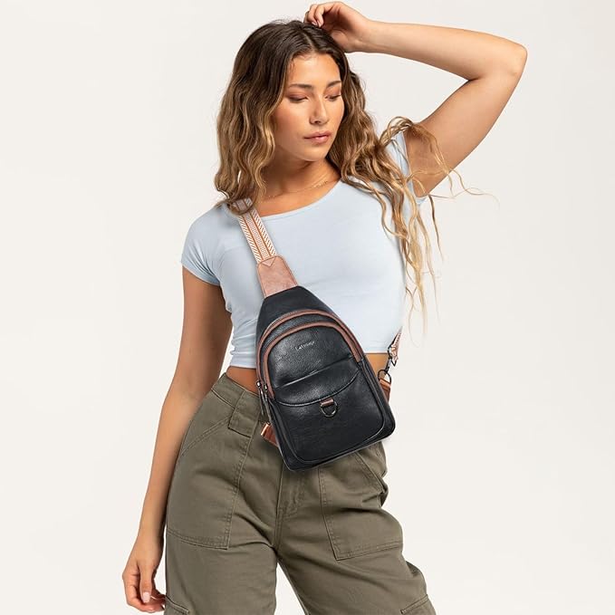 7L Sling Bag for Women Men Crossbody Belt Bag Small Travel Sling Backpack Anti Theft Chest Daypack Purse Faux Leather