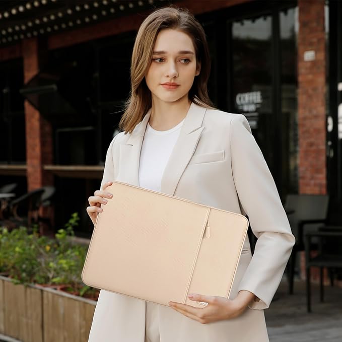 MOSISO Laptop Case 13.3 inch, 13-13.3 inch Laptop Sleeve Compatible with MacBook Air/Pro 13 / Pro 14, HP Dell ASUS Lenovo Notebook, Polyester Vertical Computer Sleeve Bag with Pocket, Apricot