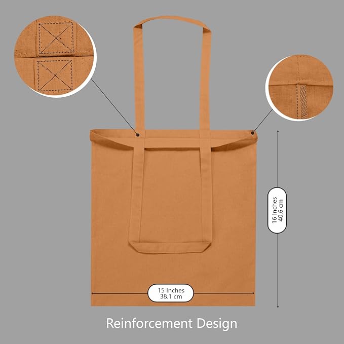 TOPDesign 24-Pack Economical 16"x15" Khaki Cotton Tote Bags, Lightweight Medium Reusable Grocery Shopping Cloth Bags, Suitable for DIY, Advertising, Promotion, Gift, Activity