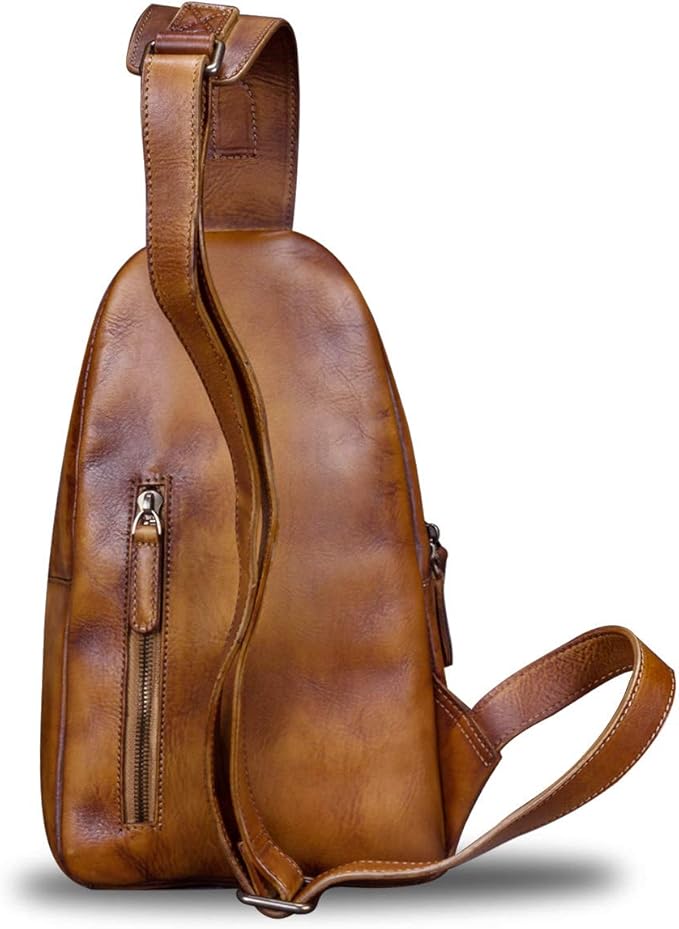 IVTG Genuine Leather Sling Bags for Men and Women Chest Shoulder Backpack Handmade Crossbody Motocycle Daypack