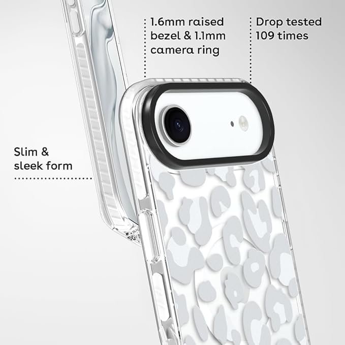 SAKUULO Magnetic for iPhone Air Case with Screen Protector [Compatible with MagSafe] Light Gray Leopard Print Pattern Wireless Charge Strengthen Protection Cover Light Gray Leopard (6.7")