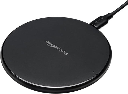 Amazon Basics 15W Qi Certified Wireless Charging Pad for iPhone 16/15/14/13/12/11/X, Samsung and More, with USB Cable, Black