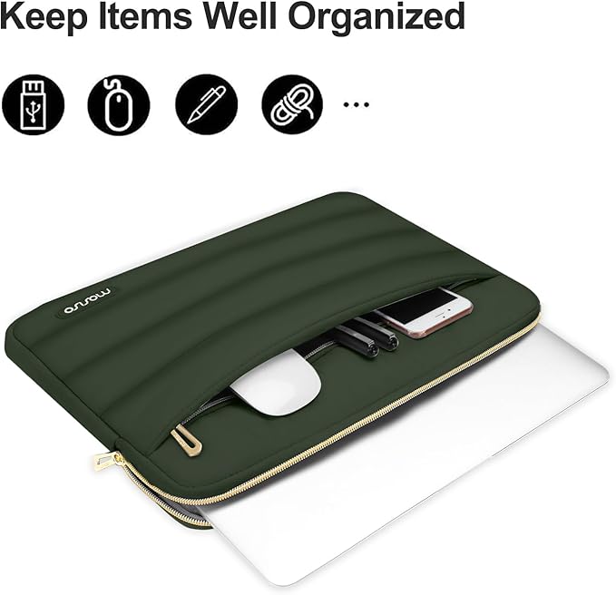 MOSISO 15-15.6 inch Laptop Case, 16 inch Puffy Laptop Sleeve Compatible with MacBook Pro 16, HP Dell ASUS Acer Toshiba Lenovo Notebook Computer, Polyester Horizontal Bag with Small Case, Army Green