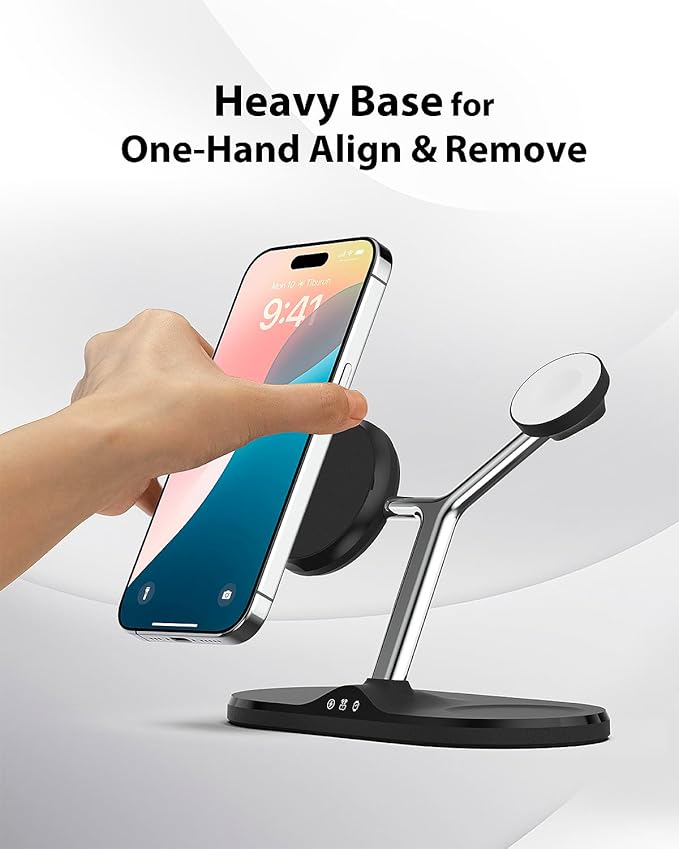 3-in-1 Wireless Charging Station for Apple Devices - Fast Charging Station for iPhone and Watch with MagSafe, Stable Charger Stand for iPhone 12-15 & iPhone 16 & iWatch & AirPods