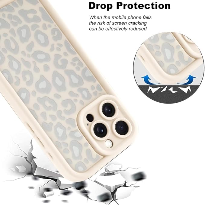 KANGHAR Case for iPhone 15 Pro Max Leopard Printed Pattern Cute Cheetah Phone Case Soft TPU Shockproof Protective Cover for iPhone 15 Pro Max 6.7 Inch Beige with Gray Prints
