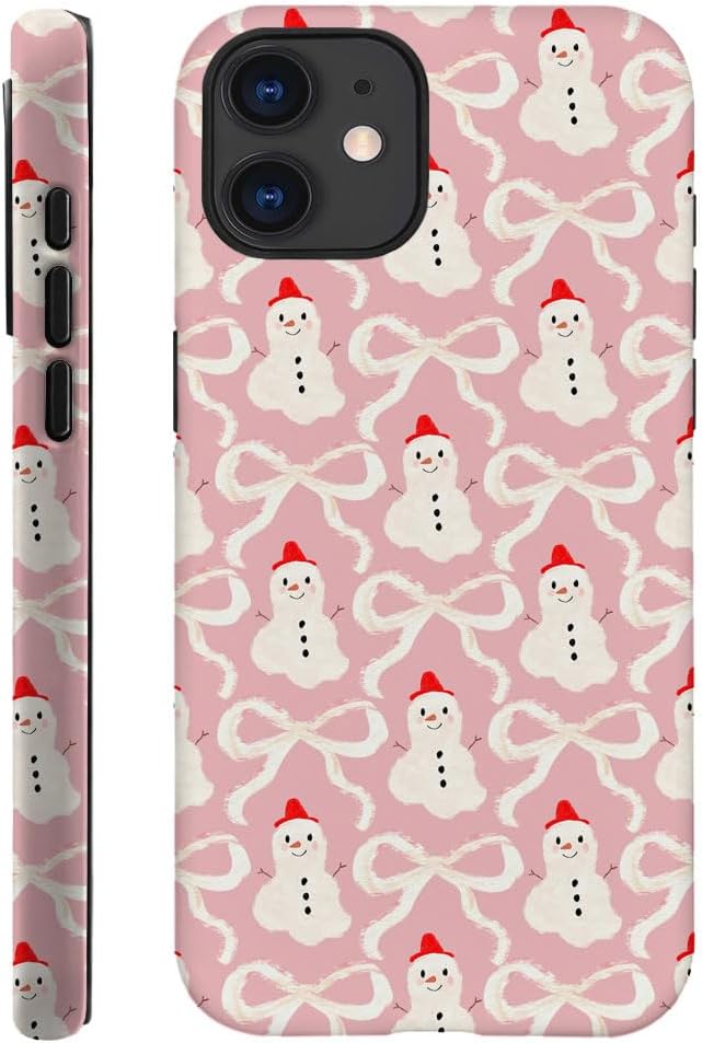 DAIZAG Case Compatible with for iPhone 12,Christmas Snowman Pink Bow Phone Case for iPhone 12 for Girl Women Boy Men