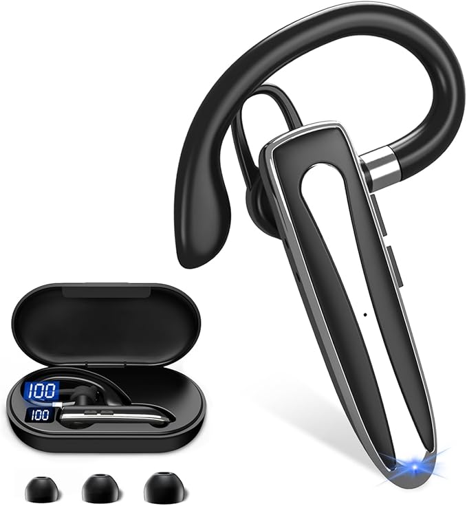 Bluetooth Headset, Wireless Bluetooth Earpiece with 500mAh Charging Case 120 Hours Talking Time Built-in Microphone for iOS Android Cell Phone, V5.3 Hand-Free Headphones for Trucker, Office