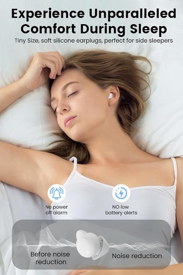 Sleep Earbuds for Side Sleepers Wireless Bluetooth Headphones Mini Invisible Earplugs Small Design Comfortable in-Ear Ear Buds Noise Blocking for Sleeping Working Hiking-White