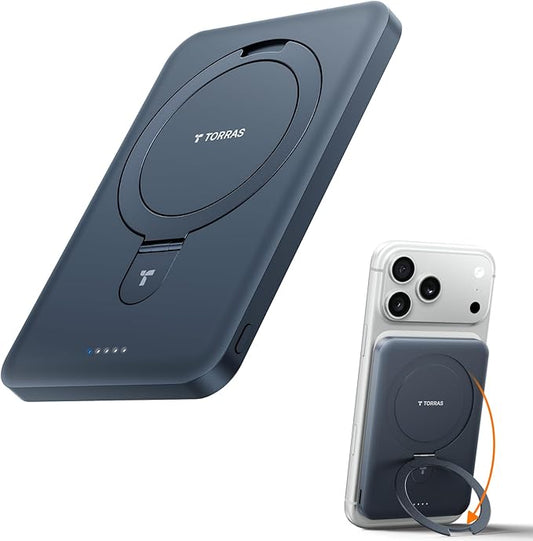 TORRAS EasyGo 0.45" Slim Magnetic Portable Charger Power Bank for iPhone, 5000mAh 22.5W PD Fast Charging Wireless Battery Pack Compatible with Magsafe, i Phone 17 Pro Max,Pro,16,15,14,13,12, Black