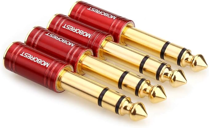 MOBOREST 4PCS 1/4 Inch to 3.5mm TRS Headphones adapte, Upgrade 6.35mm Pure Copper to 1/8 Inch Jack Female Stereo Adapter for Headphone amp adapte etc - Fashion Red