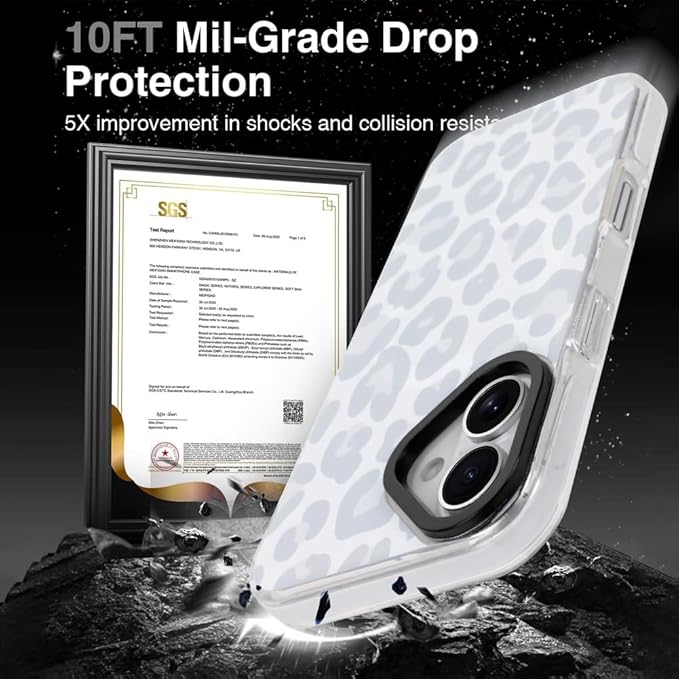 SAKUULO Magnetic for iPhone 16 Case Light Gray Leopard Print Pattern [Compatible with MagSafe] [with Screen Protector] Wireless Charge Strengthen Protection Cover, Light Gray Leopard (6.1")