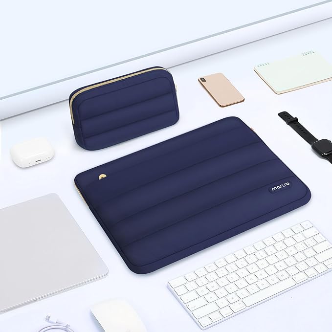 MOSISO 15-15.6 inch Laptop Case, 16 inch Puffy Laptop Sleeve Compatible with MacBook Pro 16, HP Dell ASUS Acer Toshiba Lenovo Notebook Computer, Polyester Horizontal Bag with Small Case, Navy Blue