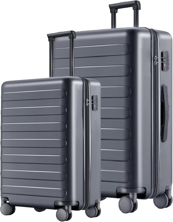 NINETYGO Luggage Sets 2 Piece, Carry On Luggage Airline Approved, Large Checked Luggage with Spinner Wheels, Lightweight, Hard Shell PC Suitcase Sets, TSA Approved, 20in/28in (Grey, Rhine Basic)
