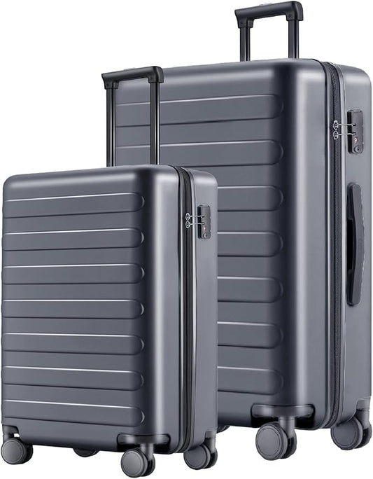 NINETYGO Luggage Sets 2 Piece, Carry On Luggage Airline Approved, Large Checked Luggage with Spinner Wheels, Lightweight, Hard Shell PC Suitcase Sets, TSA Approved, 20in/28in (Grey, Rhine Basic)