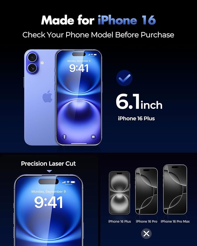 UNBREAKcable 3-Pack Screen Protector for iPhone 16 Tempered Glass - [One-Pull Perfection] [Auto Dust-Elimination] [9H+ Hardness] [99.99% HD Clear] Full Coverage for iPhone 6.1 inch