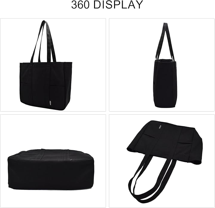 TeeYee Women's 20L Canvas Tote Bag Reusable Multi-Pocket Organizer for Travel Work Gym Shopping Large Shoulder Bag