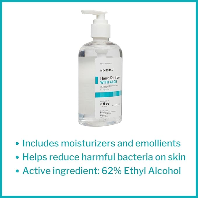 McKesson Hand Sanitizer Pump with Aloe, 8 oz [Pack of 24] Bulk, 62% Ethyl Alcohol
