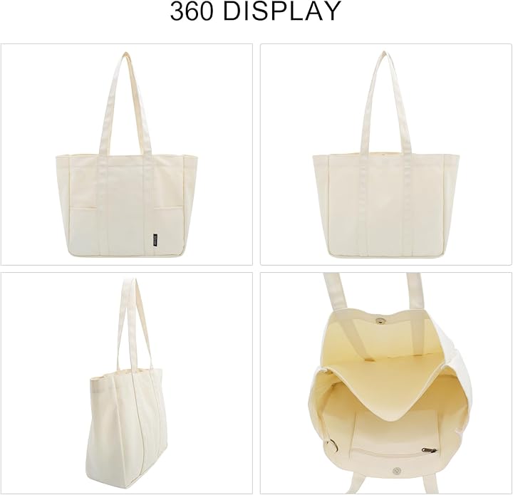 TeeYee Women's 20L Canvas Tote Bag Reusable Multi-Pocket Organizer for Travel Work Gym Shopping Large Shoulder Bag