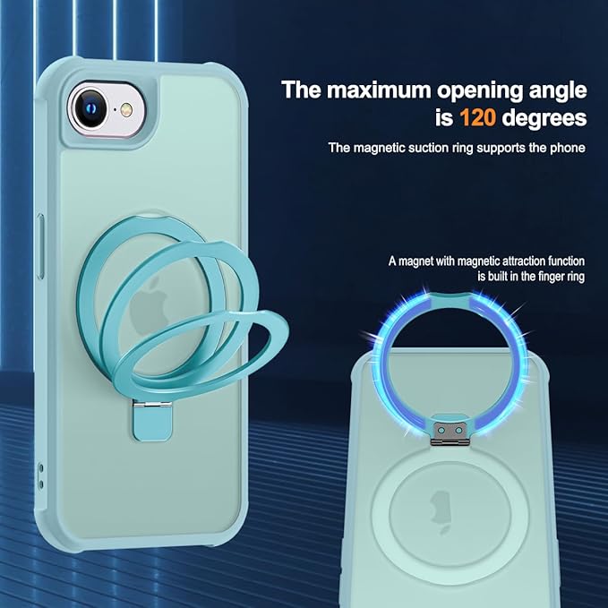 Compatible with iPhone 16E Case with Invisible Magnetic O-Ring Stand Military-Grade Translucent Case for iPhone 16E 6.1" 2025 [Compatible with Mag-Safe][Great Grip Feeling], Blue